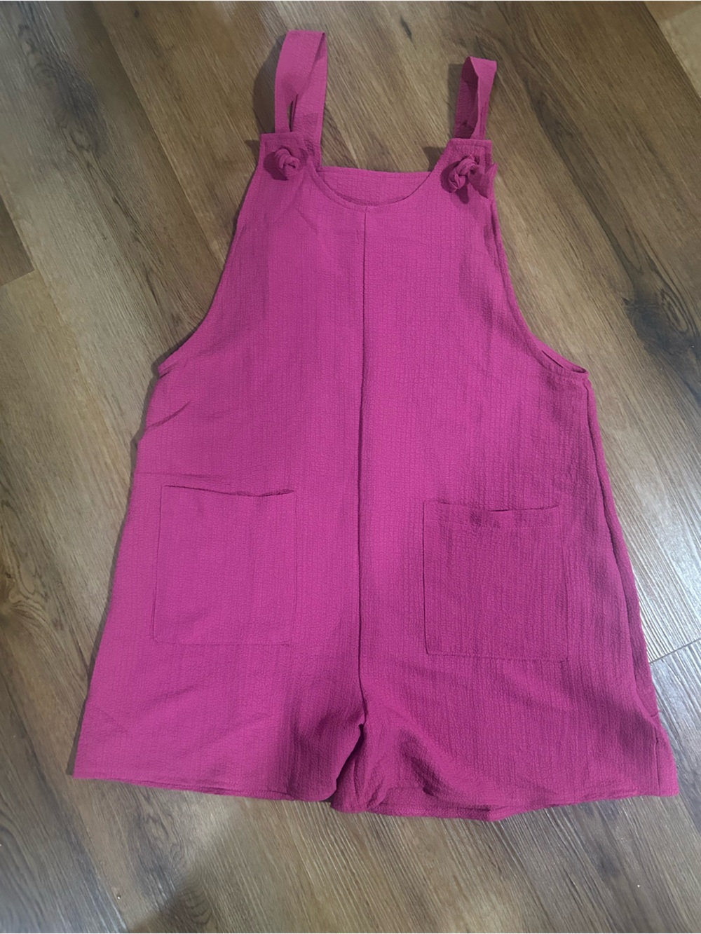 Girls Magenta Short Overalls Romper with Front Pockets